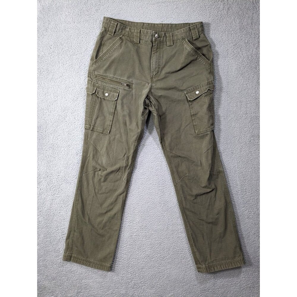 Duluth Trading Pants Mens 38x34 Ripstop Cargo Zip Pocket Utility Work Green